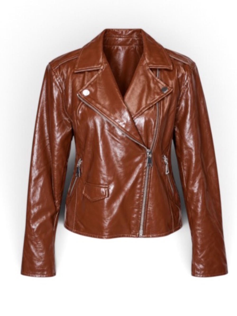 Nine West Cognac Faux Leather Moto Jacket Size M